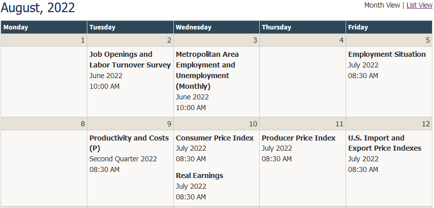August 2022 BLS Calendar